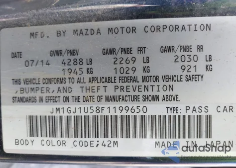 2015 Mazda Mazda6 I Sport z USA, uszkodzony, nr VIN JM1GJ1U58F1199650